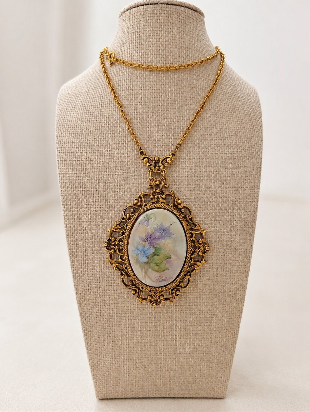 Vintage Florenza Hand-Painted Porcelain Pendant Necklace